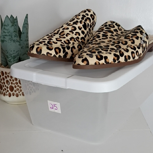 Sole Society Size 7 Cheetah Print Pointed Toe Mules Tan Black Leather Calf Hair - Picture 10 of 10